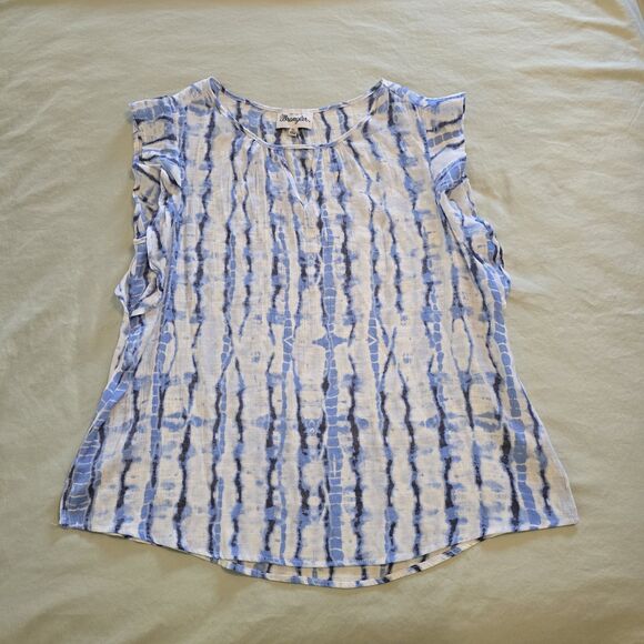 Wrangler Sleeveless Blouse Ruffle at Shoulder Keyhole Neckline Tie Dye XL Blue - Picture 2 of 10